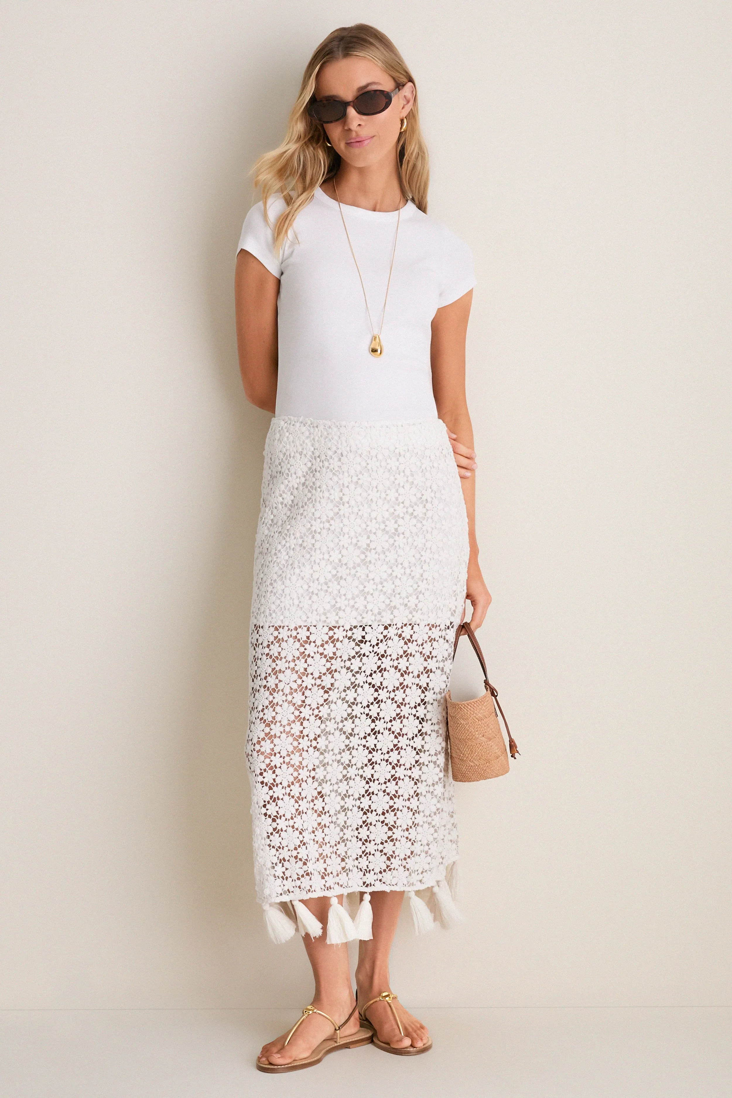 Cream Valeska Tassel Column Skirt sold by Tuckernuck product image thumbnail 2