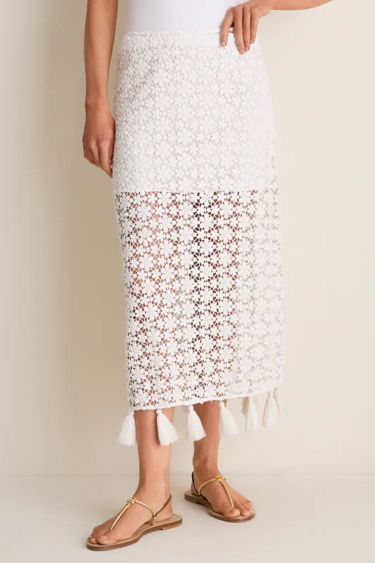 Cream Valeska Tassel Column Skirt made by Apiece Apart