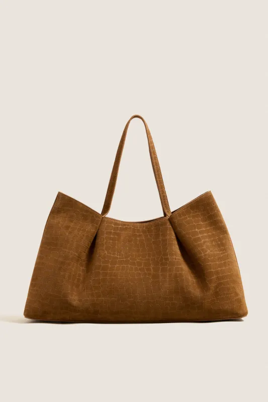 Cognac Croco Suede Dimple Tote made by Elleme