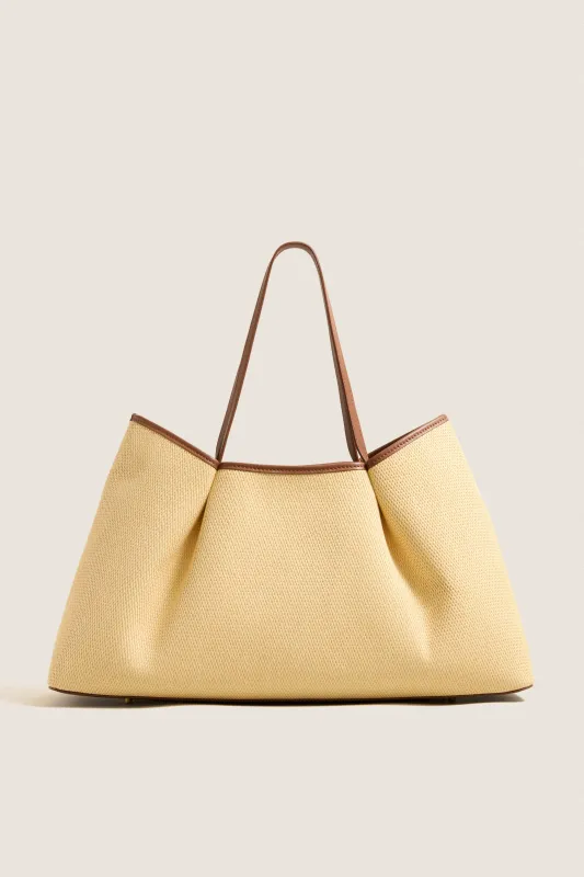 Natural and Cognac Raffia Dimple Tote made by Elleme