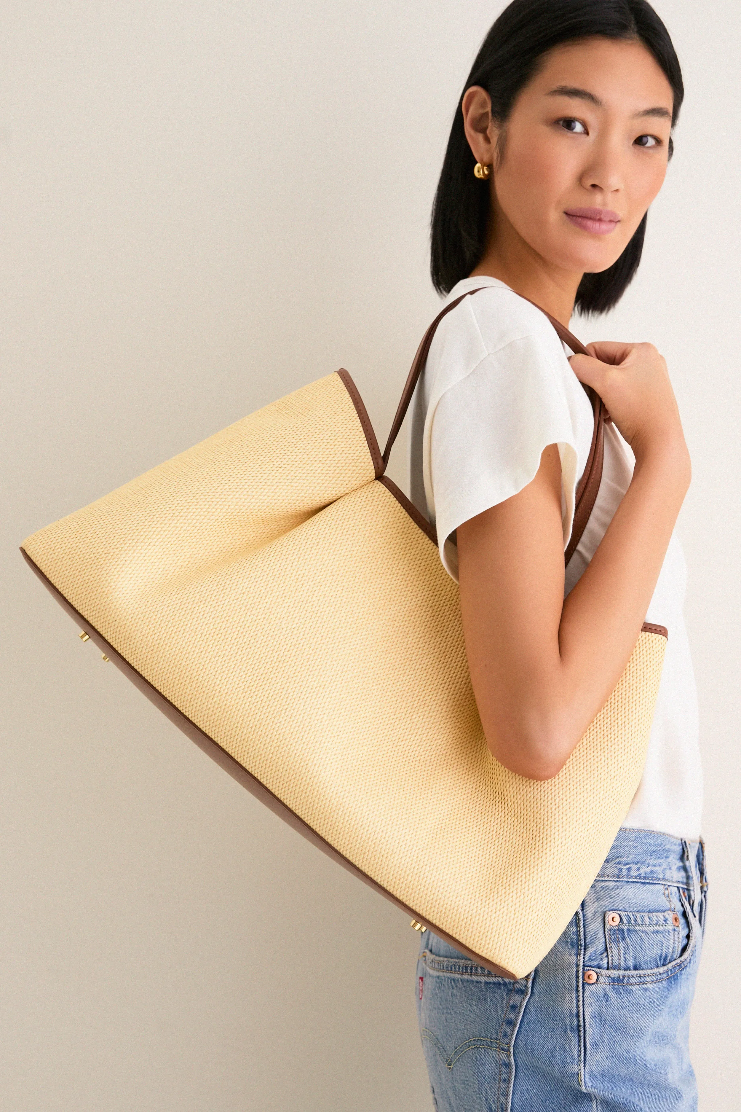 Natural and Cognac Raffia Dimple Tote sold by Tuckernuck product image thumbnail 2