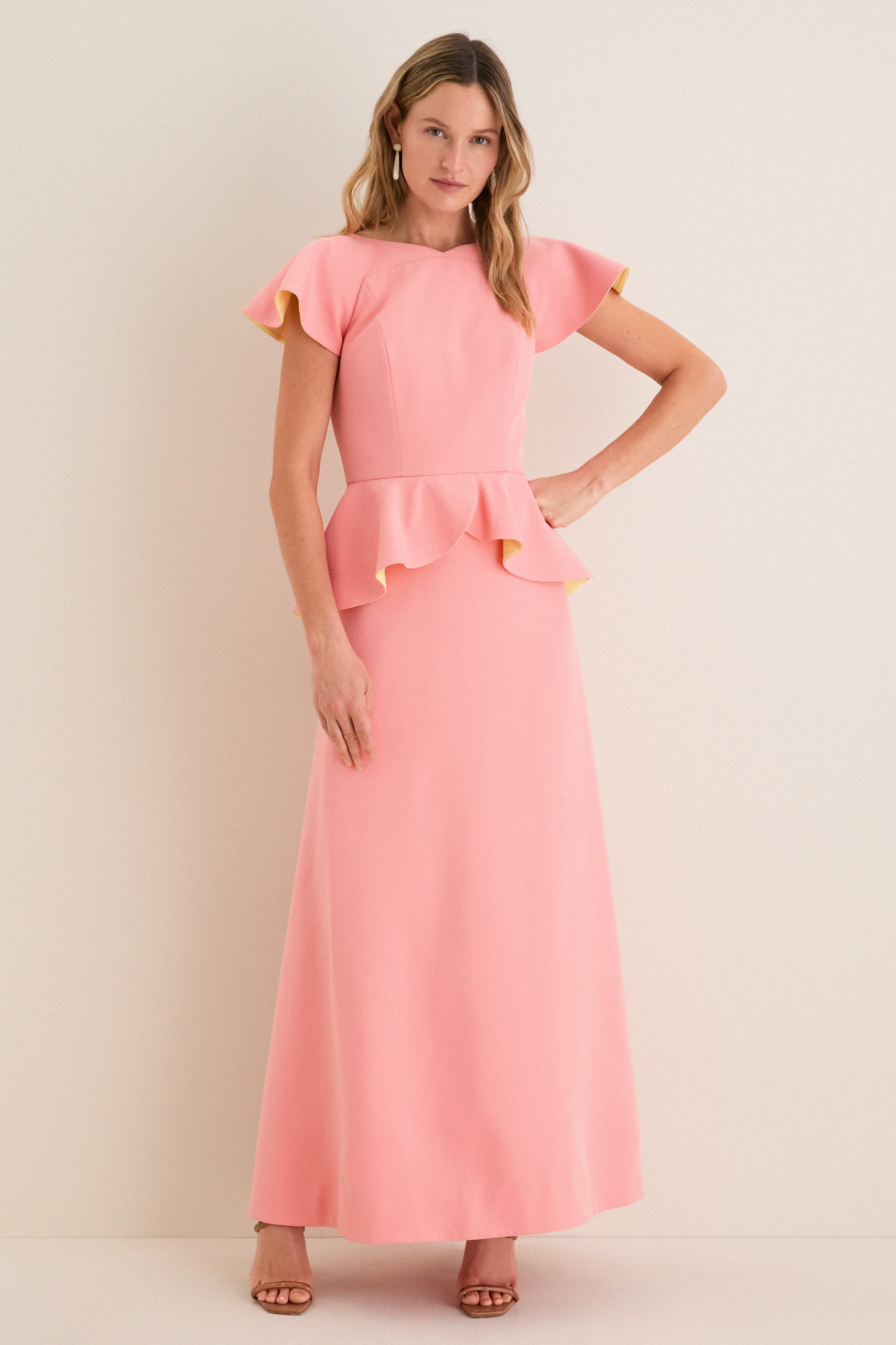 Melon Peplum Antoinette Gown sold by Tuckernuck