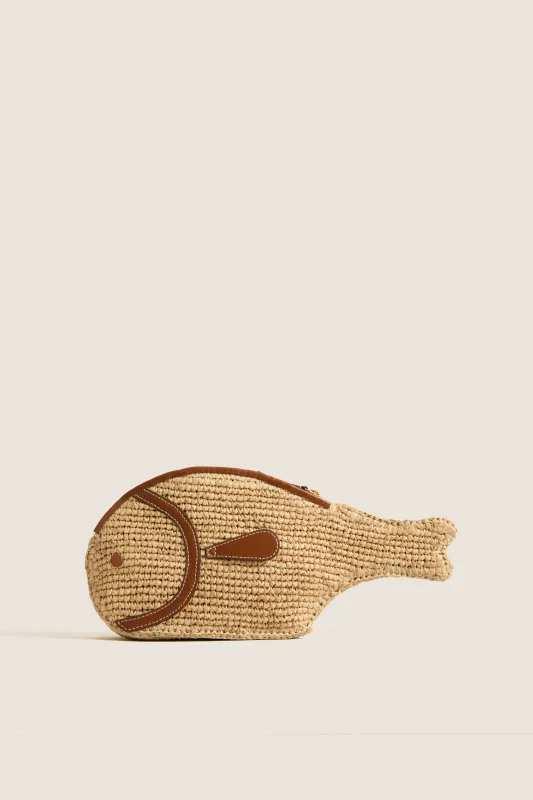 Natural and Tan Pesce Clutch made by STAUD