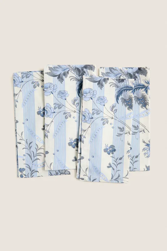 Dusty Blue Powder Room Chintz Printed Napkins Set of 4 made by Tuckernuck