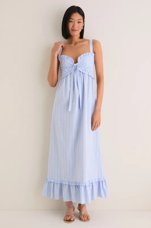 Sky Blue Striped Ruffle Maxi Dress made by Dress to