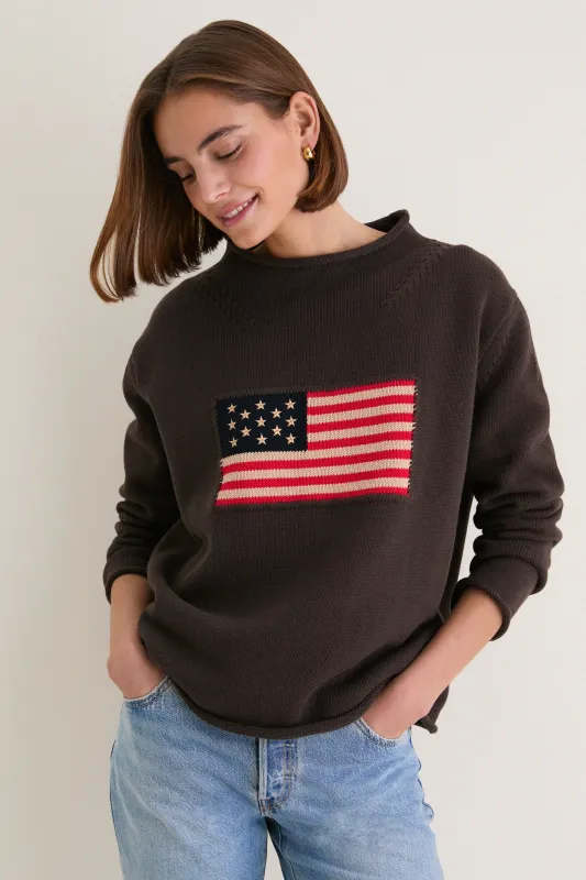 Dark Brown Cotton Rollneck Americana Sweater made by Tuckernuck