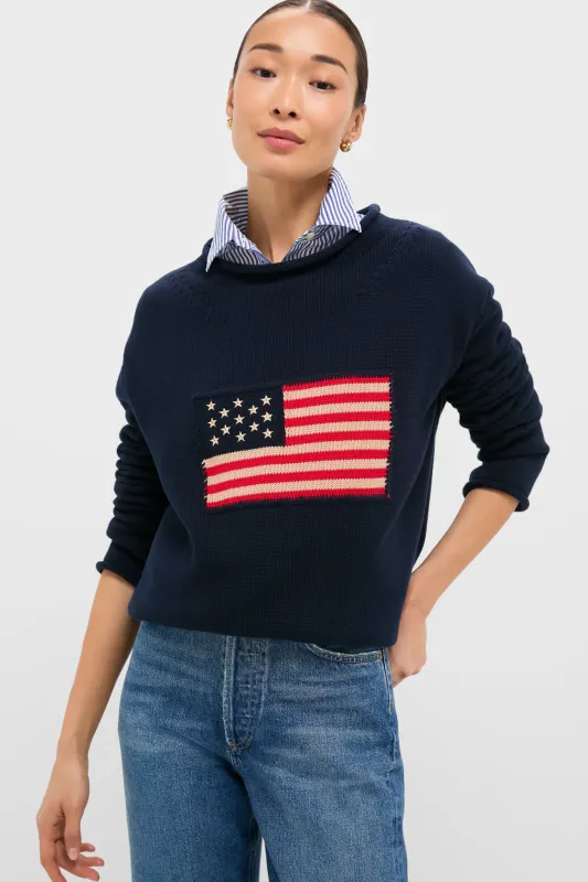 Navy Cotton Rollneck Americana Sweater made by Tuckernuck
