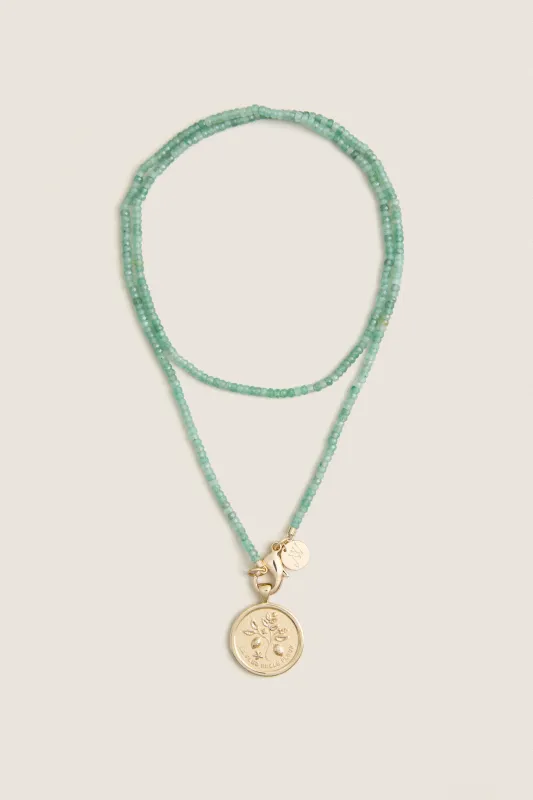Double Wrap Diamond Cut Necklace in Jade with Gratitude Original Coin made by Jane Win