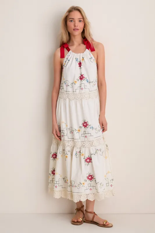 Tea Rose Embroidery Lina Midi Dress made by Love The Label