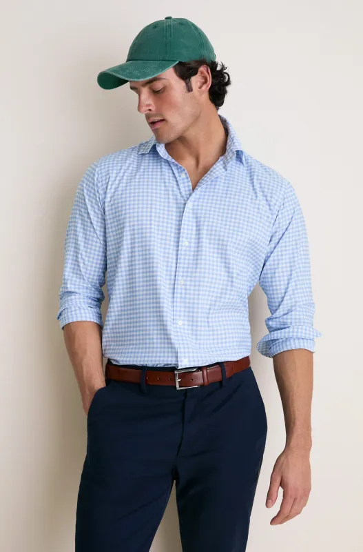 Cloudy Blue Lewis Performance Twill Sport Shirt made by Peter Millar