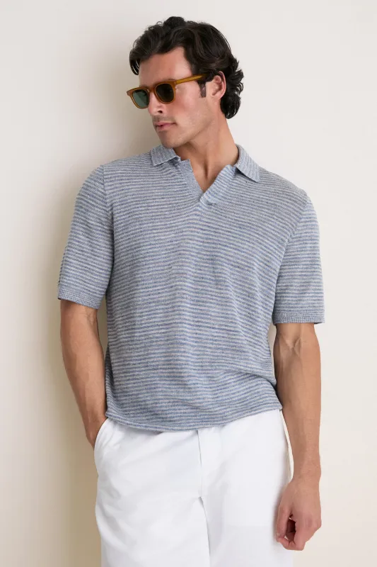 Shore Rock Stripe Linen Sweater Polo made by Faherty