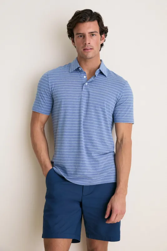 Twilight Gray Heather Stripe Movement Polo made by Faherty