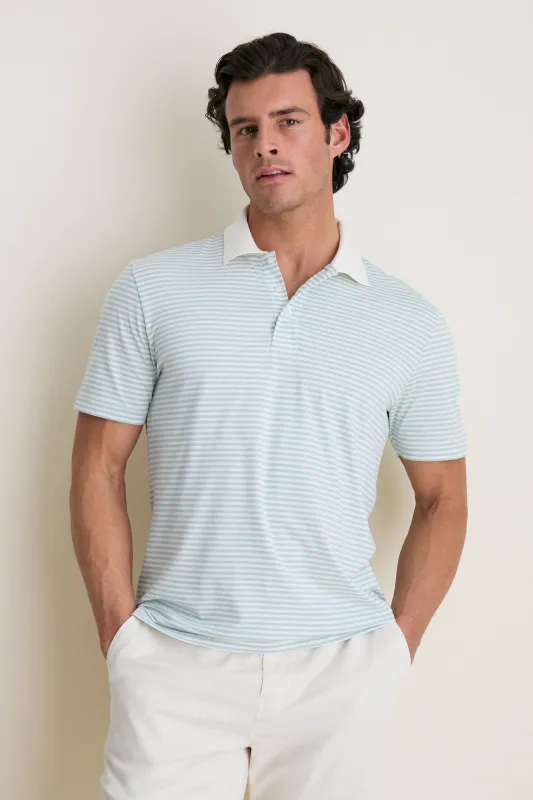 Beach Fog Stripe Movement Pique Polo made by Faherty