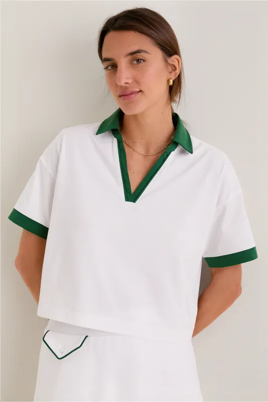 White and Eden Green Performance Cotton Cropped Carol Polo made by Tuckernuck