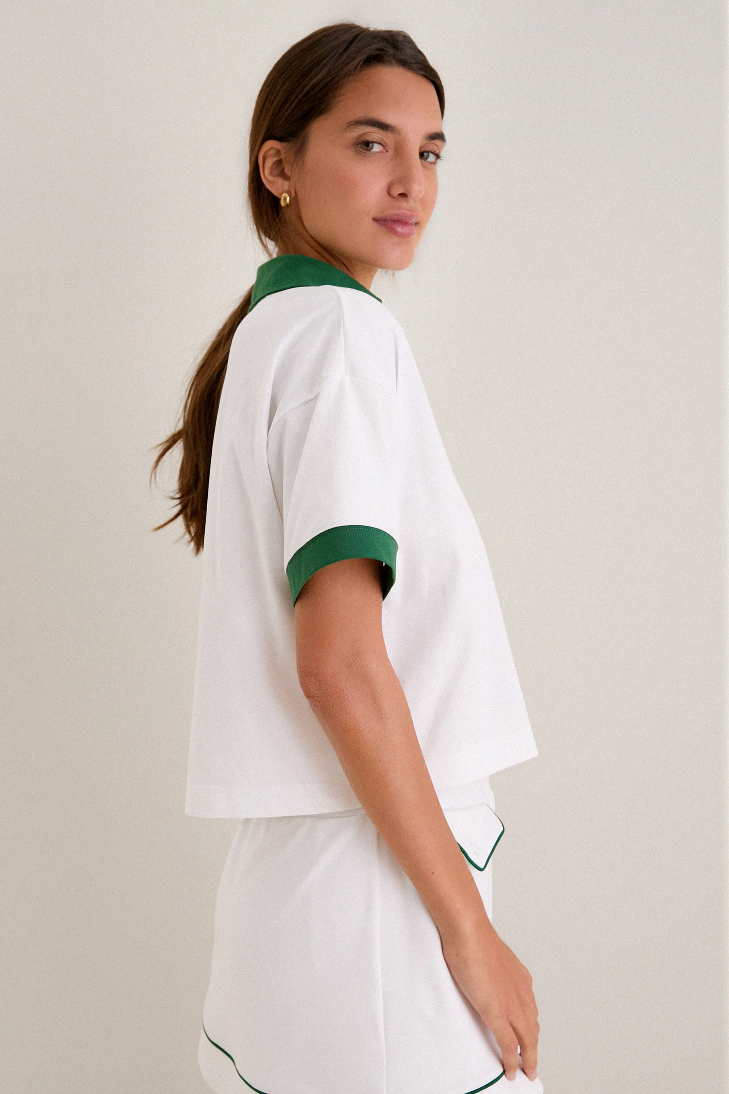 White and Eden Green Performance Cotton Cropped Carol Polo sold by Tuckernuck product image thumbnail 3