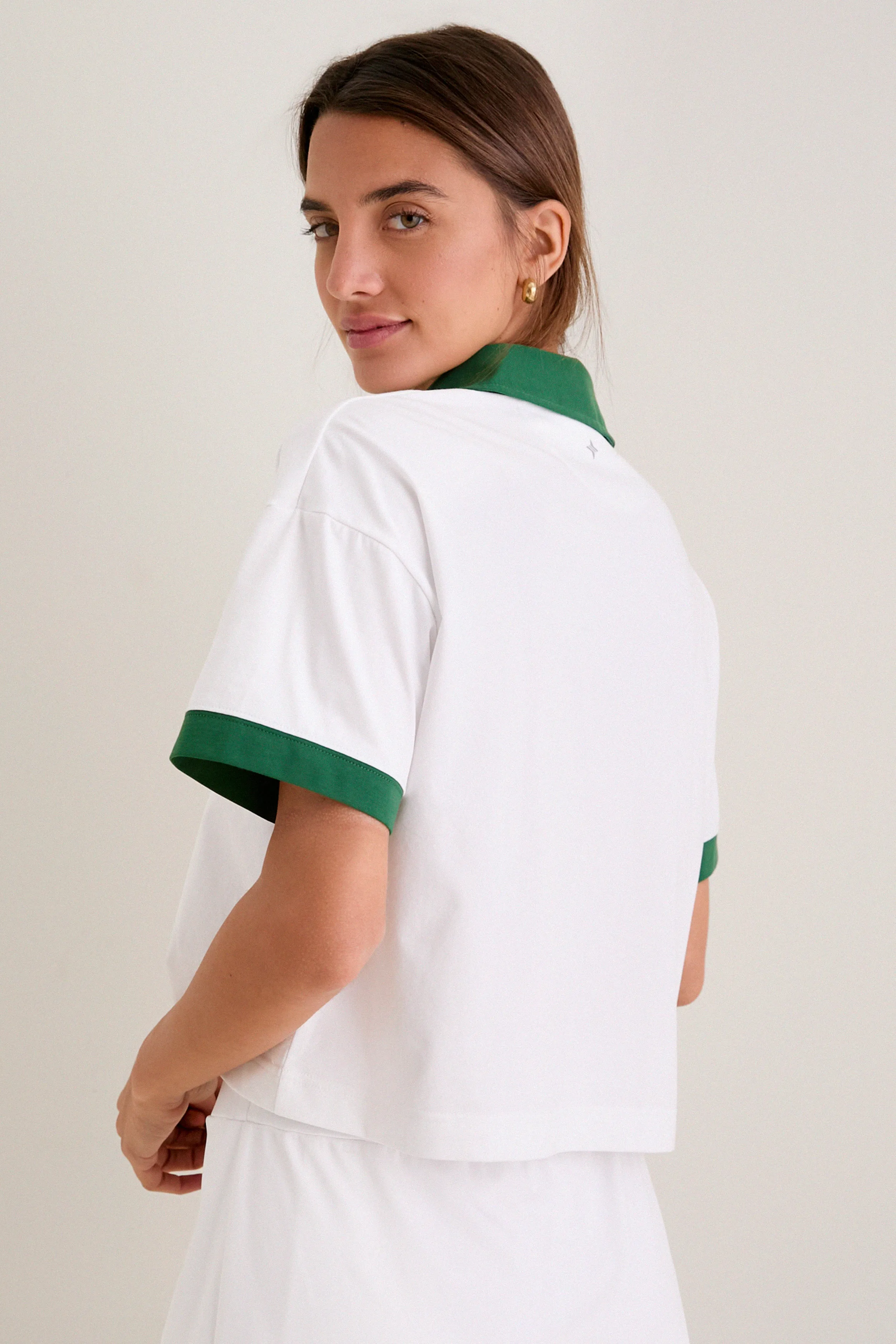 White and Eden Green Performance Cotton Cropped Carol Polo sold by Tuckernuck product image thumbnail 4