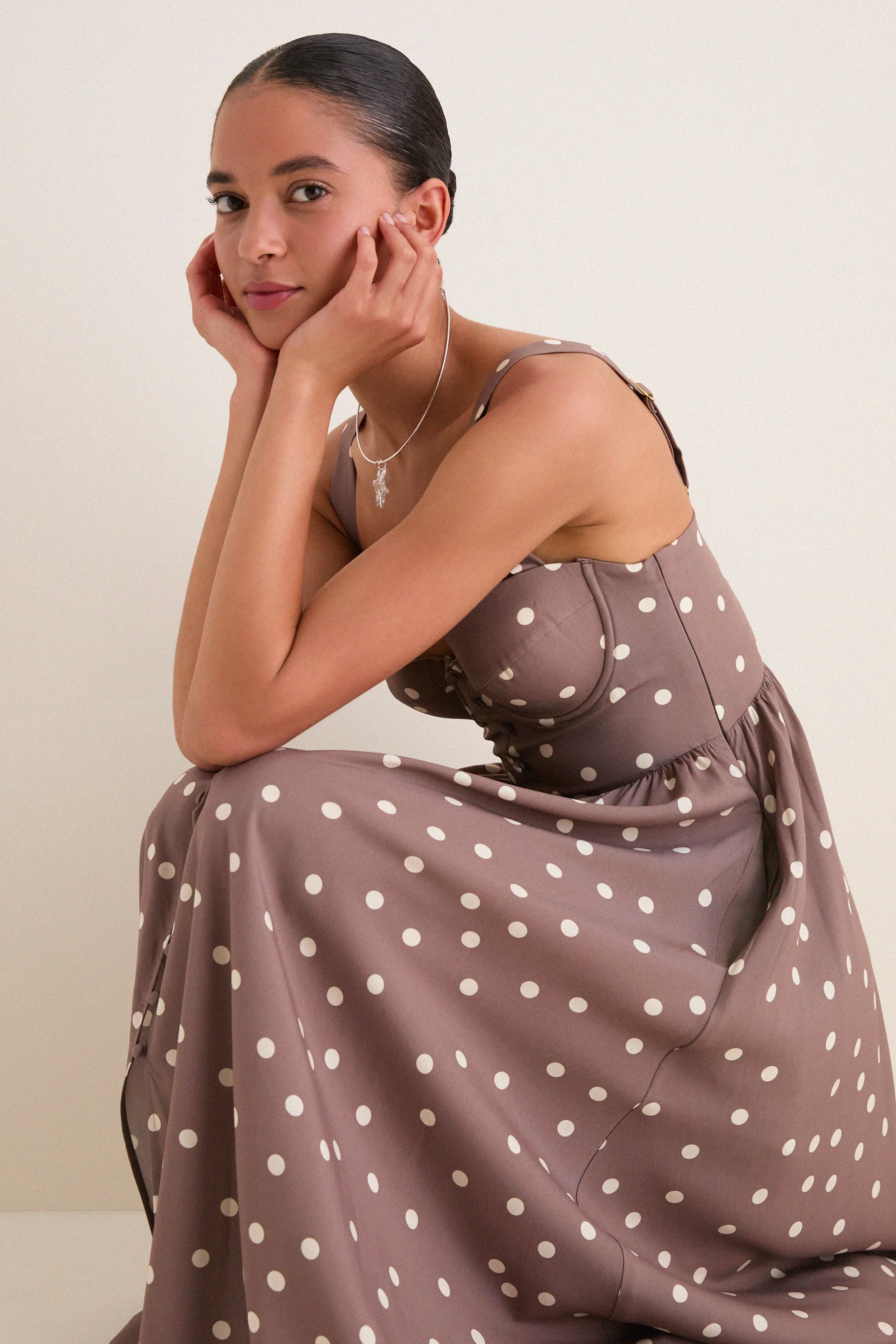 Cardamom and Ecru Polka Dot Rosette Maxi Dress sold by Tuckernuck product image thumbnail 3