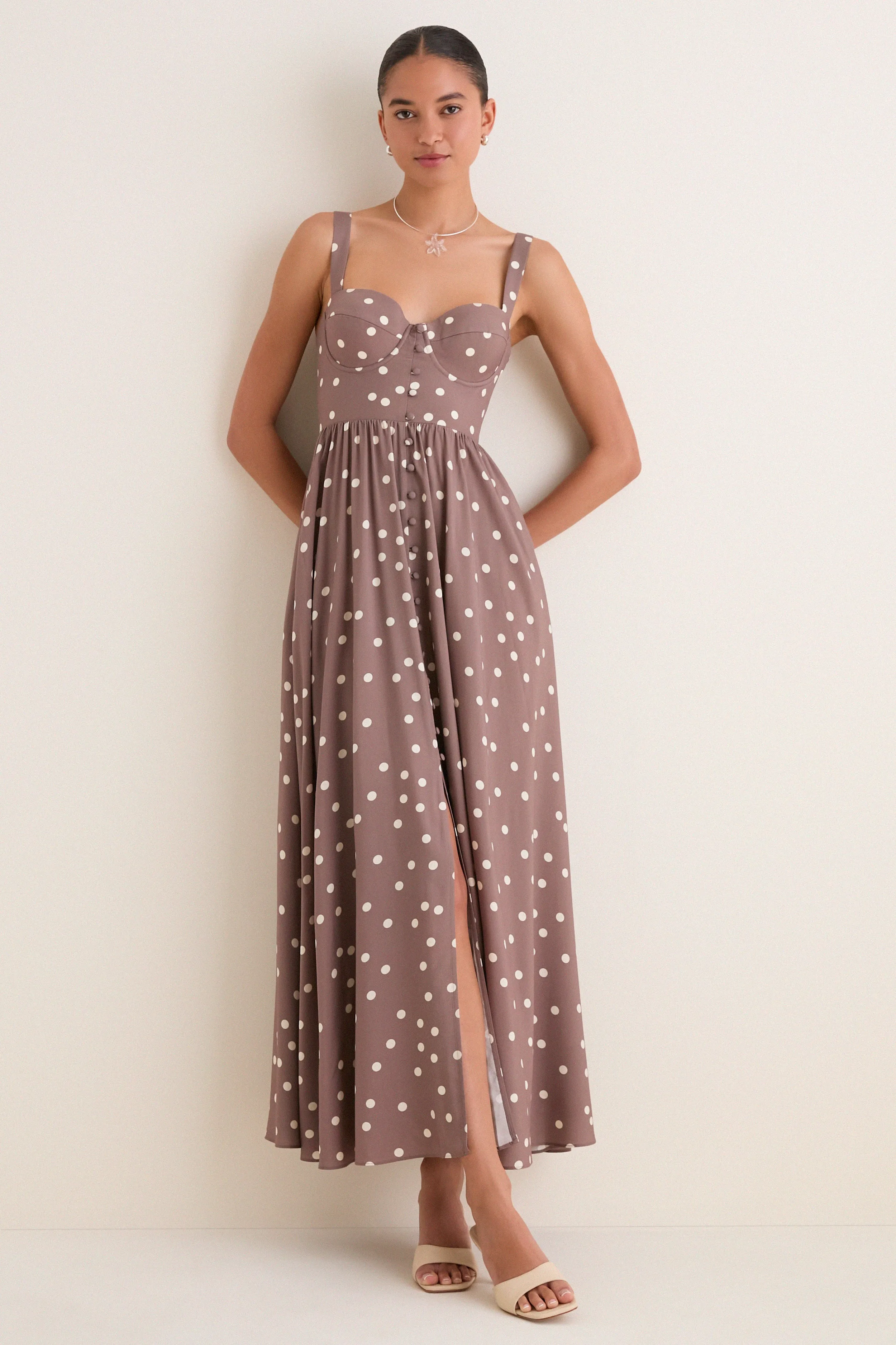Cardamom and Ecru Polka Dot Rosette Maxi Dress sold by Tuckernuck