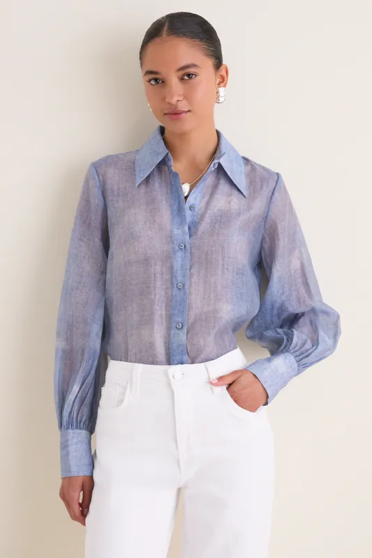 Pale Harbor Blue Jayleen Button Down Blouse made by L'AGENCE