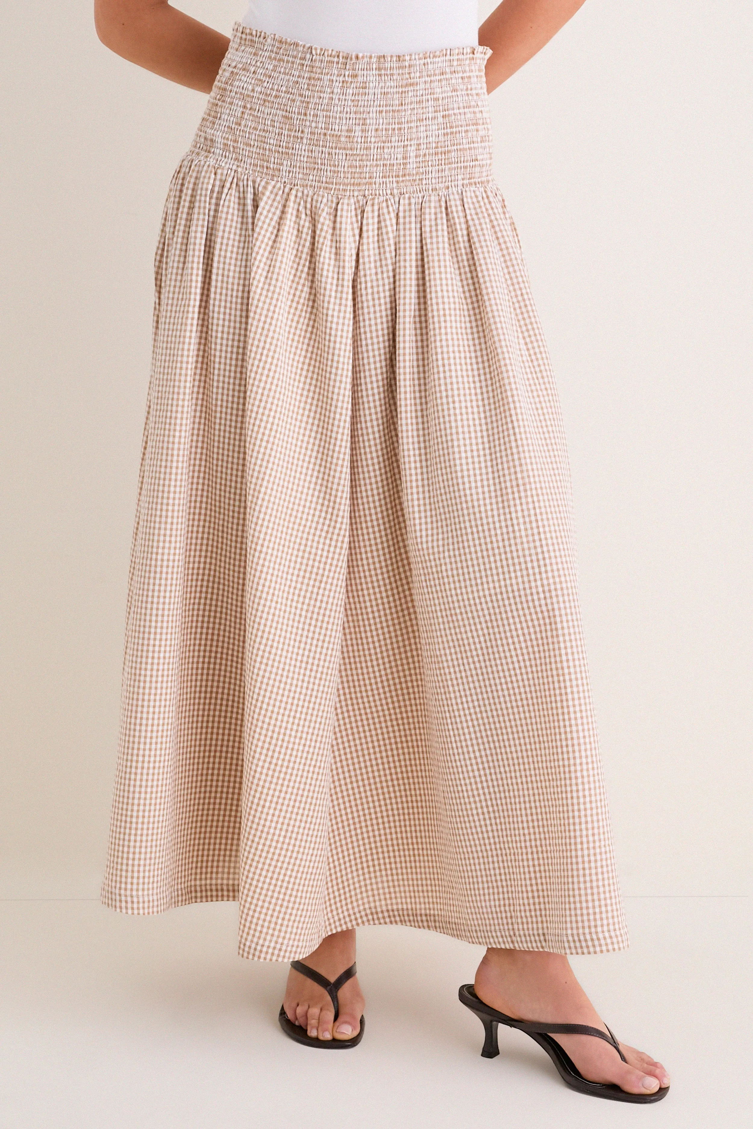 Cafe Check Smocked Maxi Skirt sold by Tuckernuck