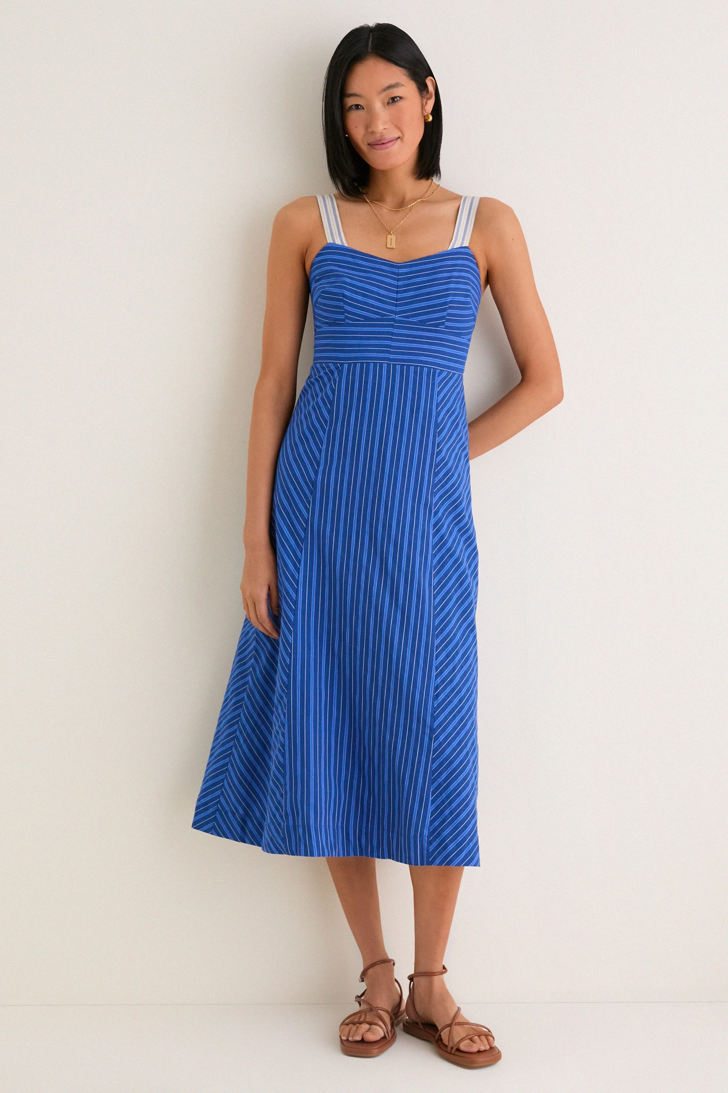 Blue Gail Stripe Work Midi Dress sold by Tuckernuck