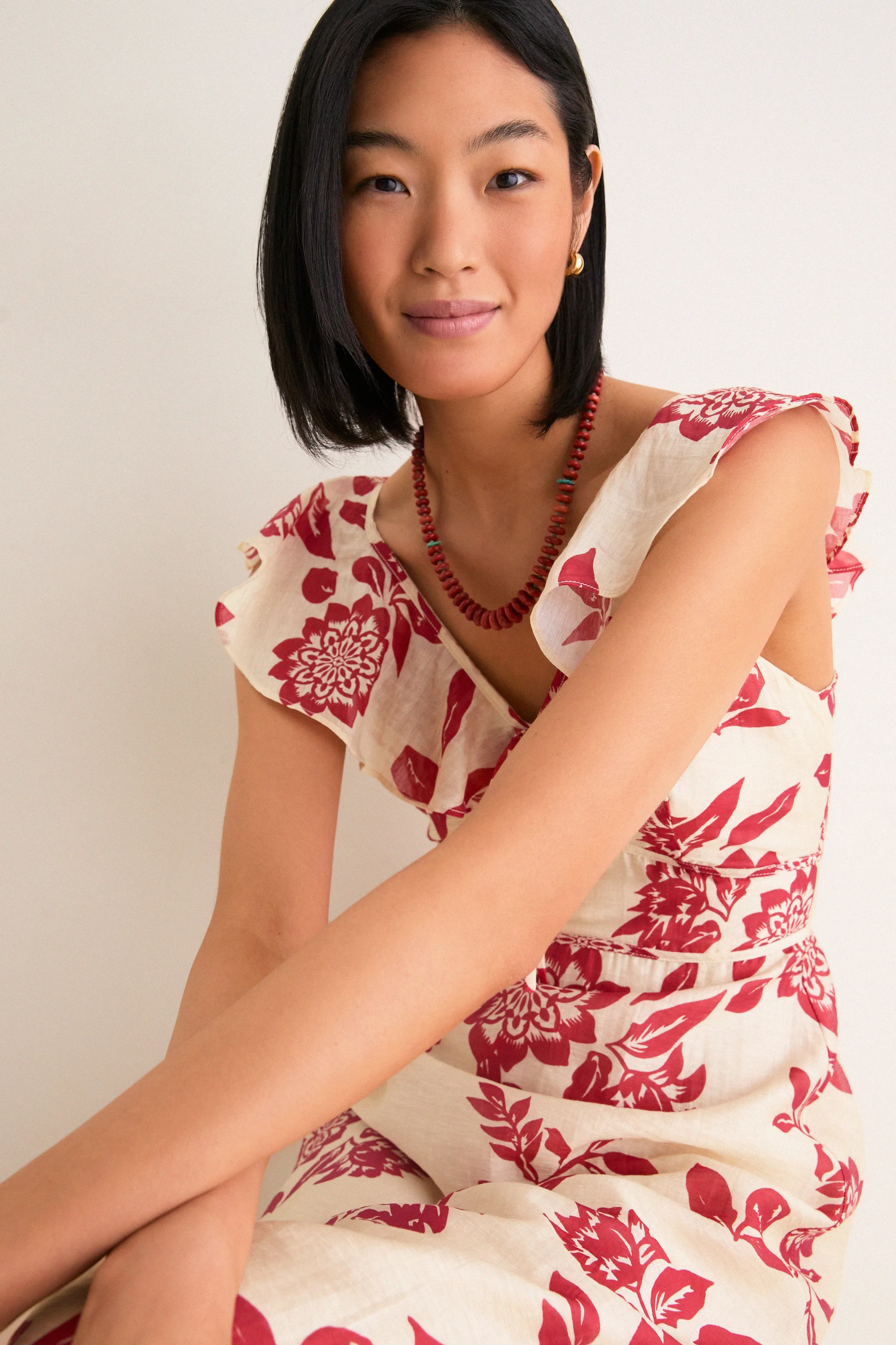 Cream and Red Jacqueline Flutter Sleeve Midi Dress sold by Tuckernuck product image thumbnail 5