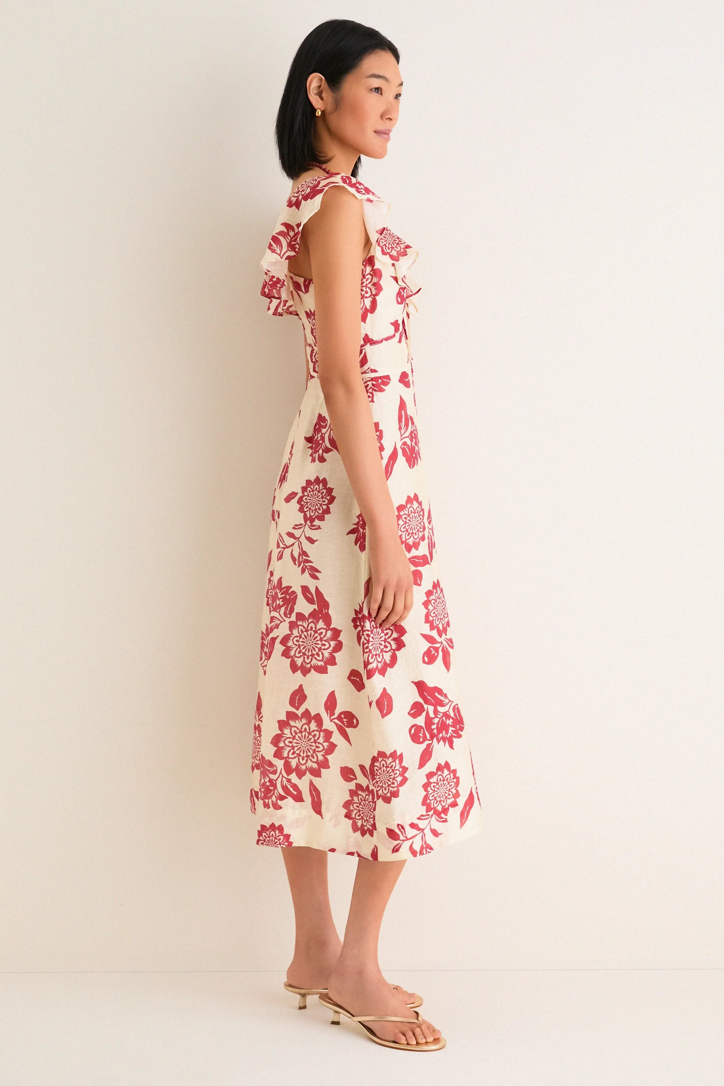 Cream and Red Jacqueline Flutter Sleeve Midi Dress sold by Tuckernuck product image thumbnail 3