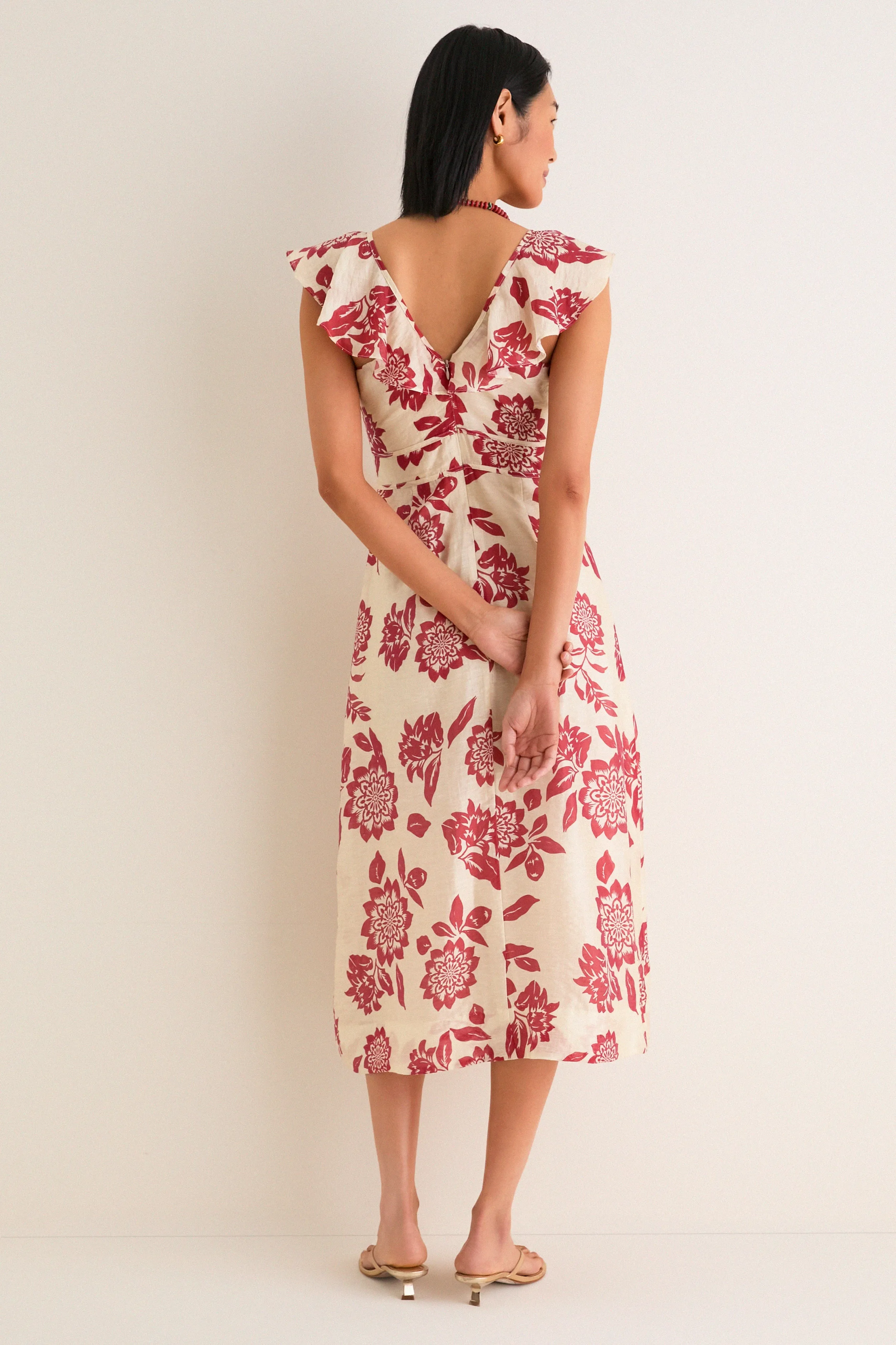 Cream and Red Jacqueline Flutter Sleeve Midi Dress sold by Tuckernuck product image thumbnail 4