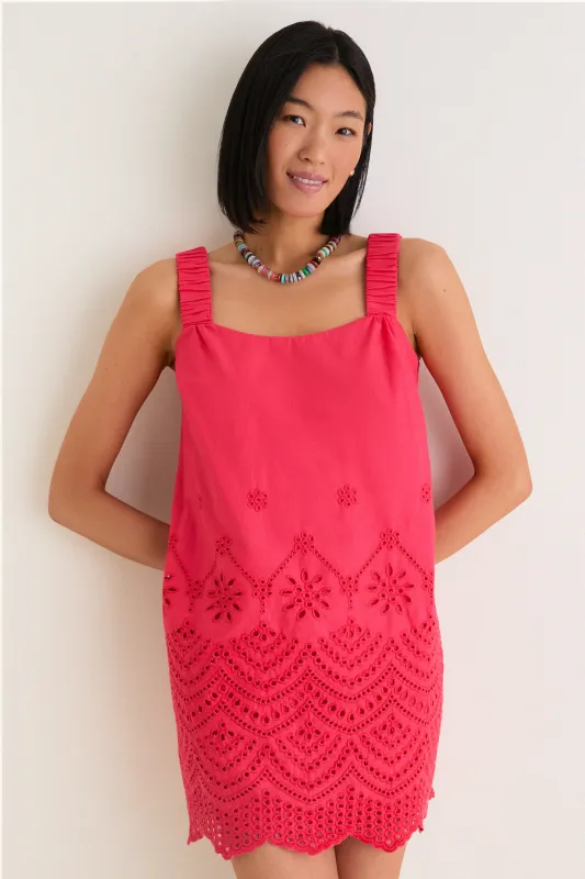 Red Kallie Linen Blend Embroidered Mini Dress made by Greylin