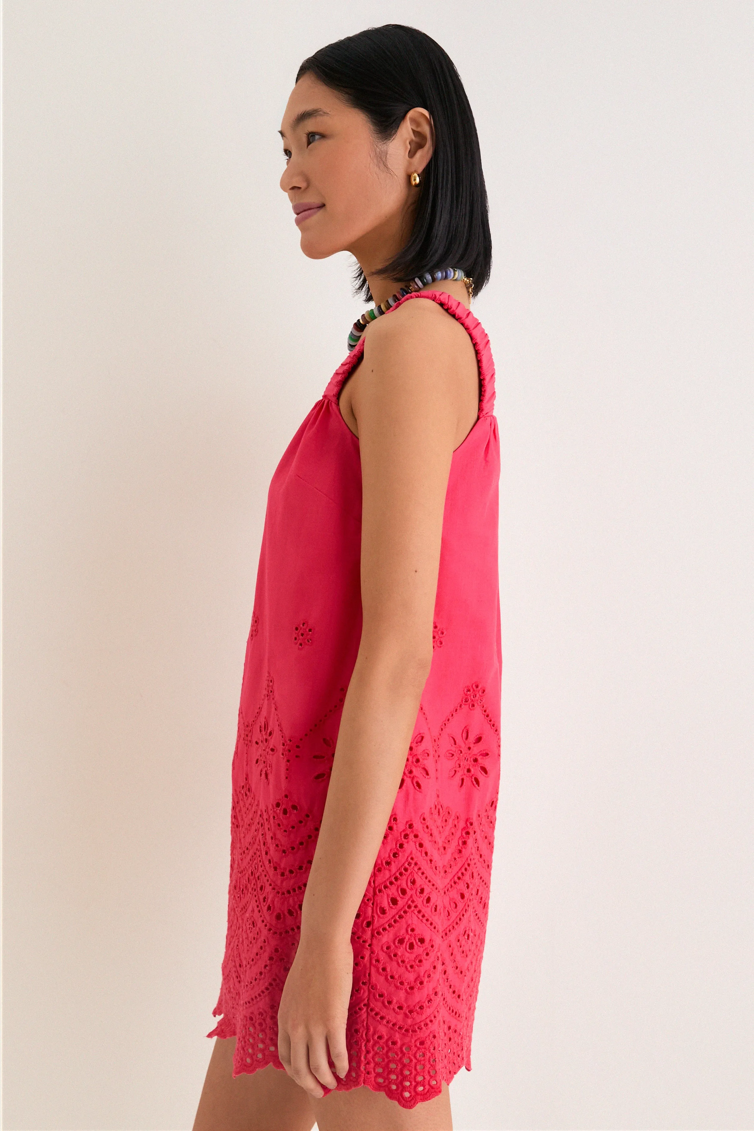 Red Kallie Linen Blend Embroidered Mini Dress sold by Tuckernuck product image thumbnail 3