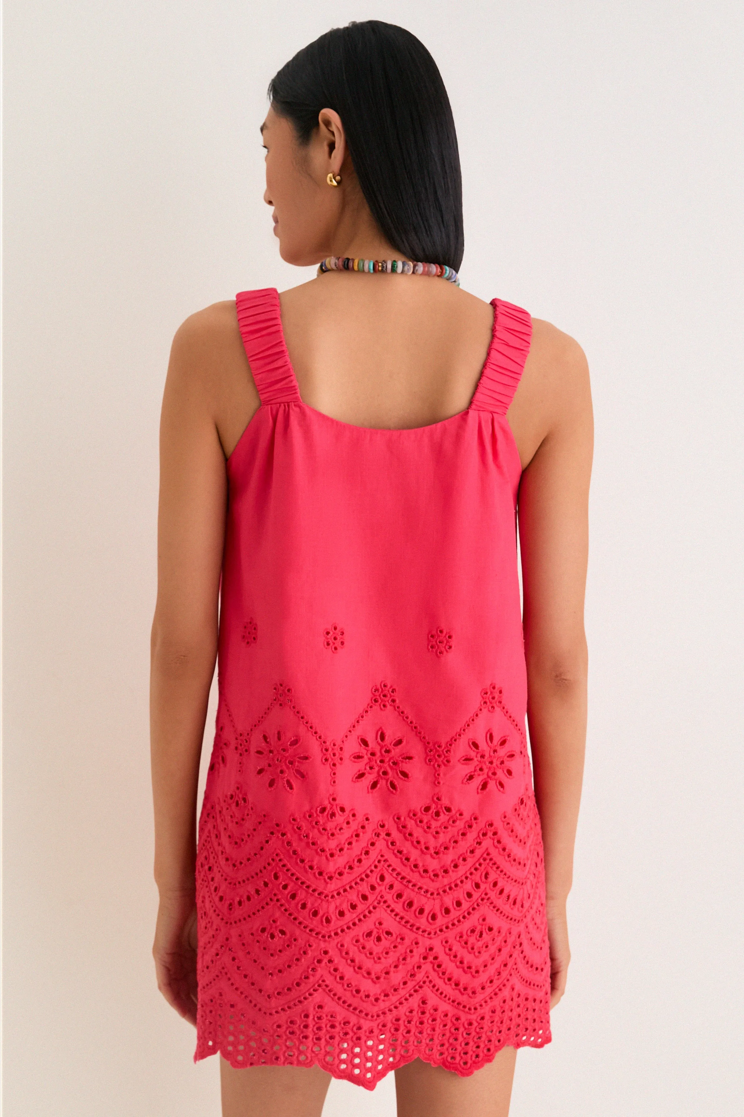 Red Kallie Linen Blend Embroidered Mini Dress sold by Tuckernuck product image thumbnail 4