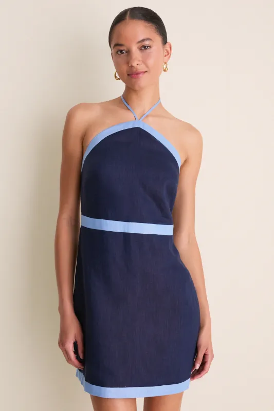 Navy & Cerulean Colorblock Judy Halter Mini Dress made by Hyacinth House