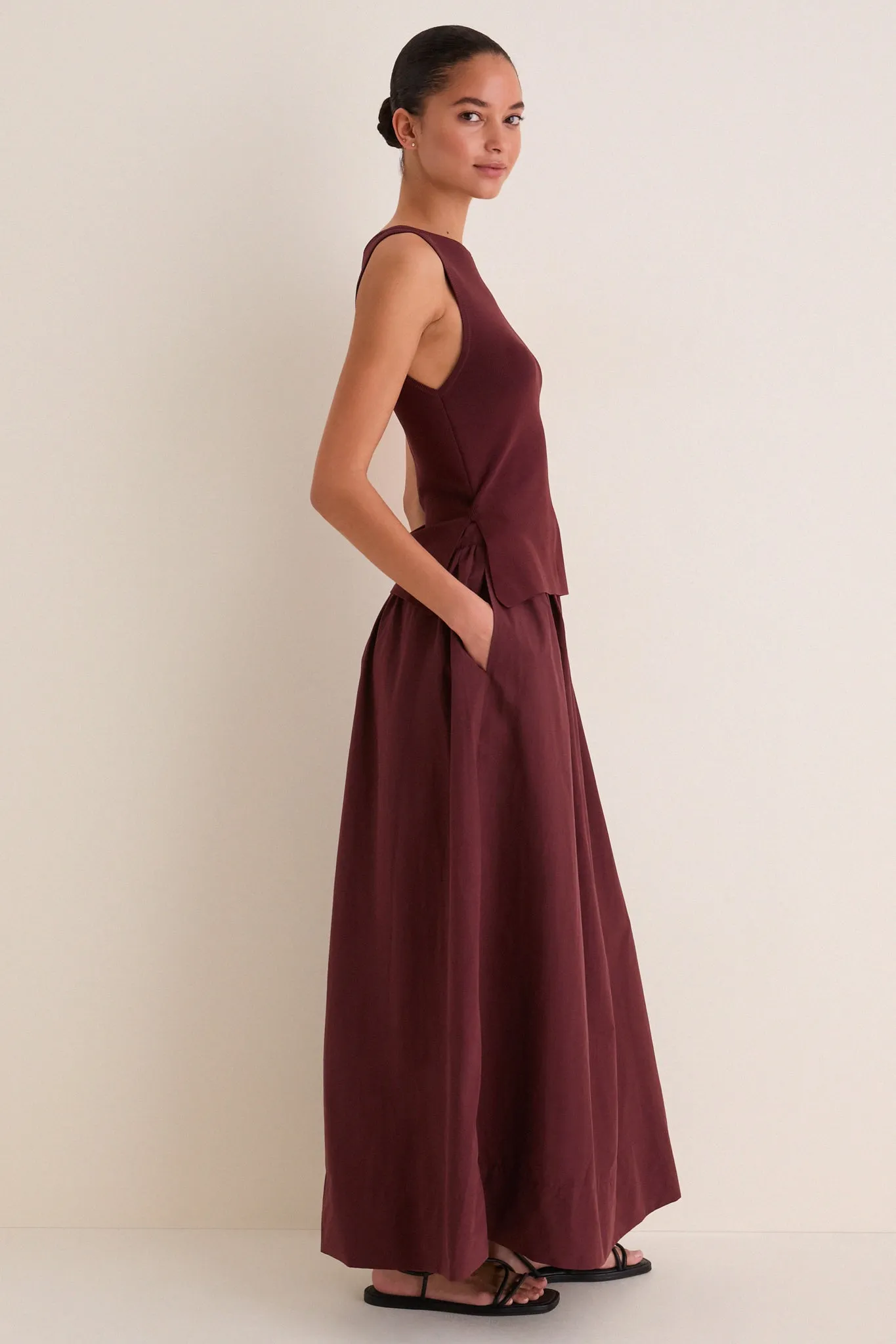 Dark Cherry Boatneck Mix Media Midi Dress sold by Tuckernuck product image thumbnail 3