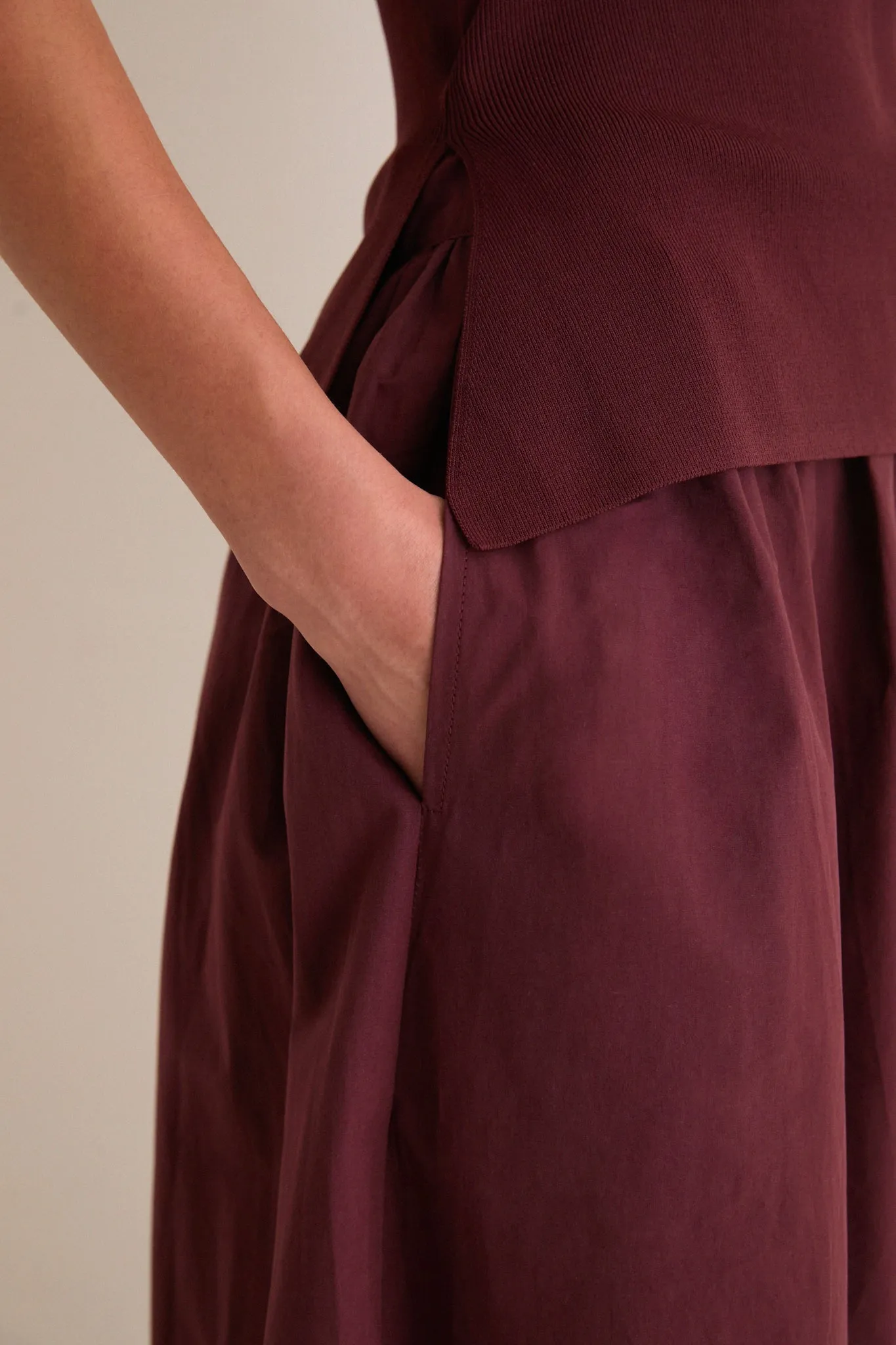 Dark Cherry Boatneck Mix Media Midi Dress sold by Tuckernuck product image thumbnail 5