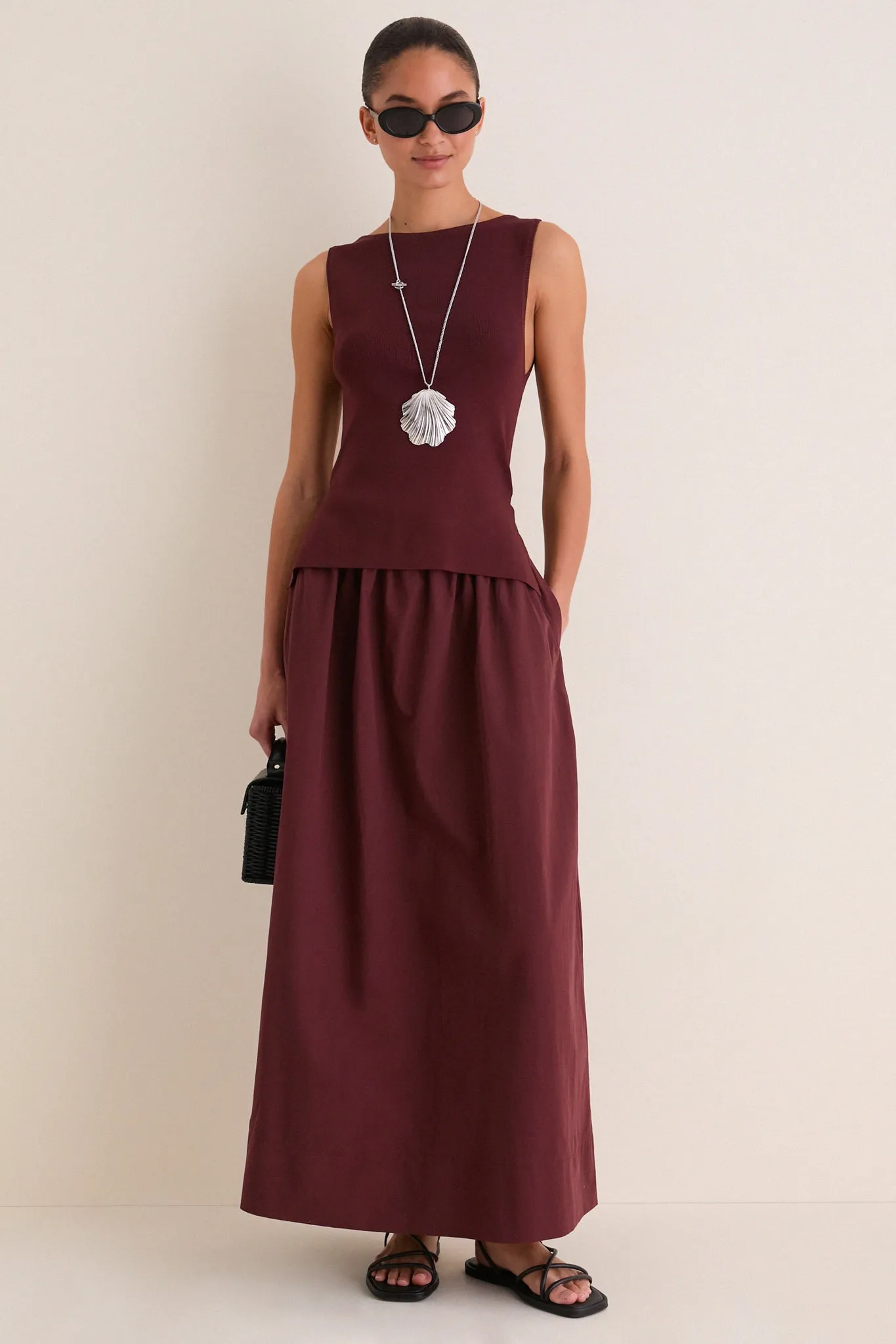 Dark Cherry Boatneck Mix Media Midi Dress sold by Tuckernuck product image thumbnail 2
