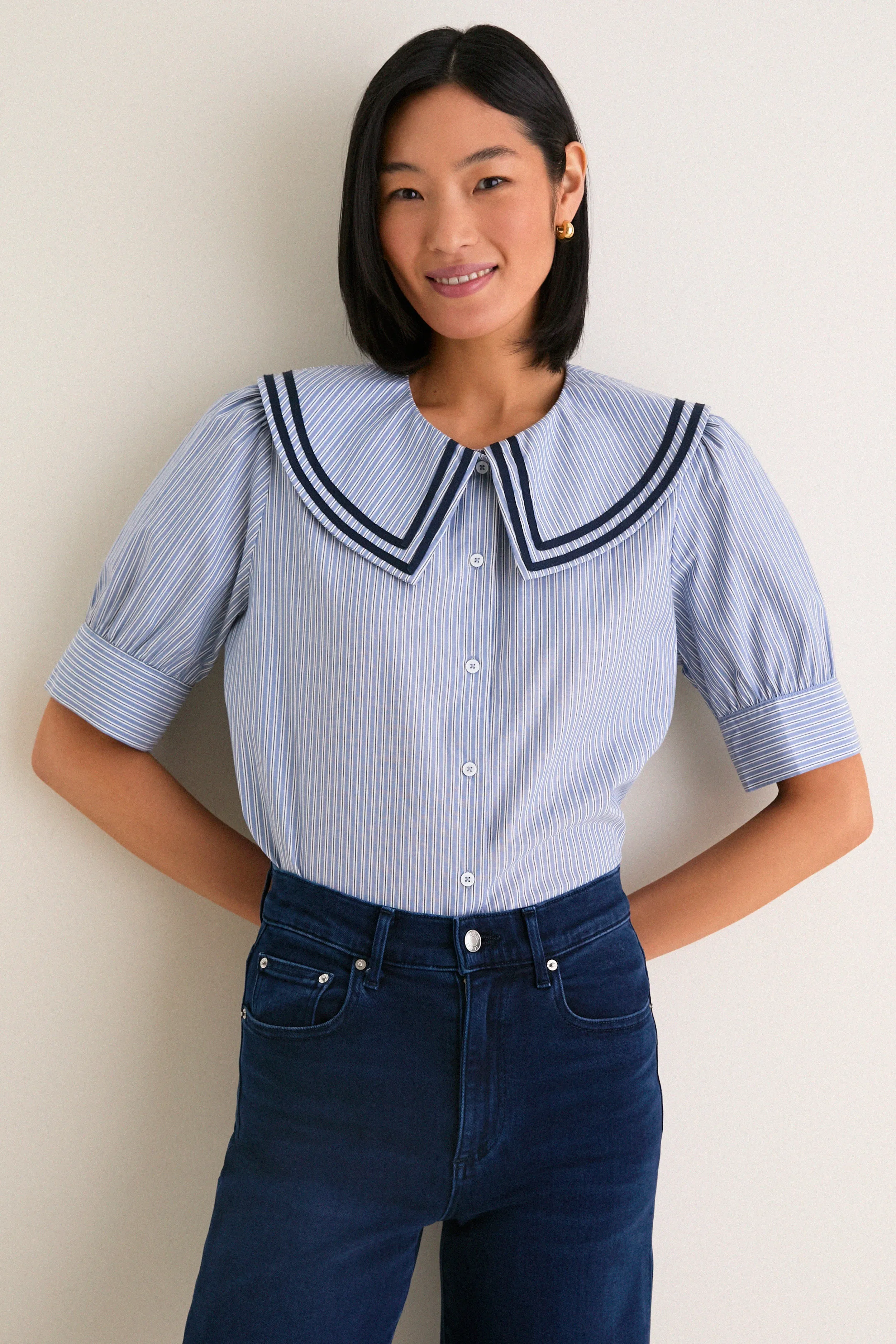 Parisian Stripe Renee Blouse sold by Tuckernuck