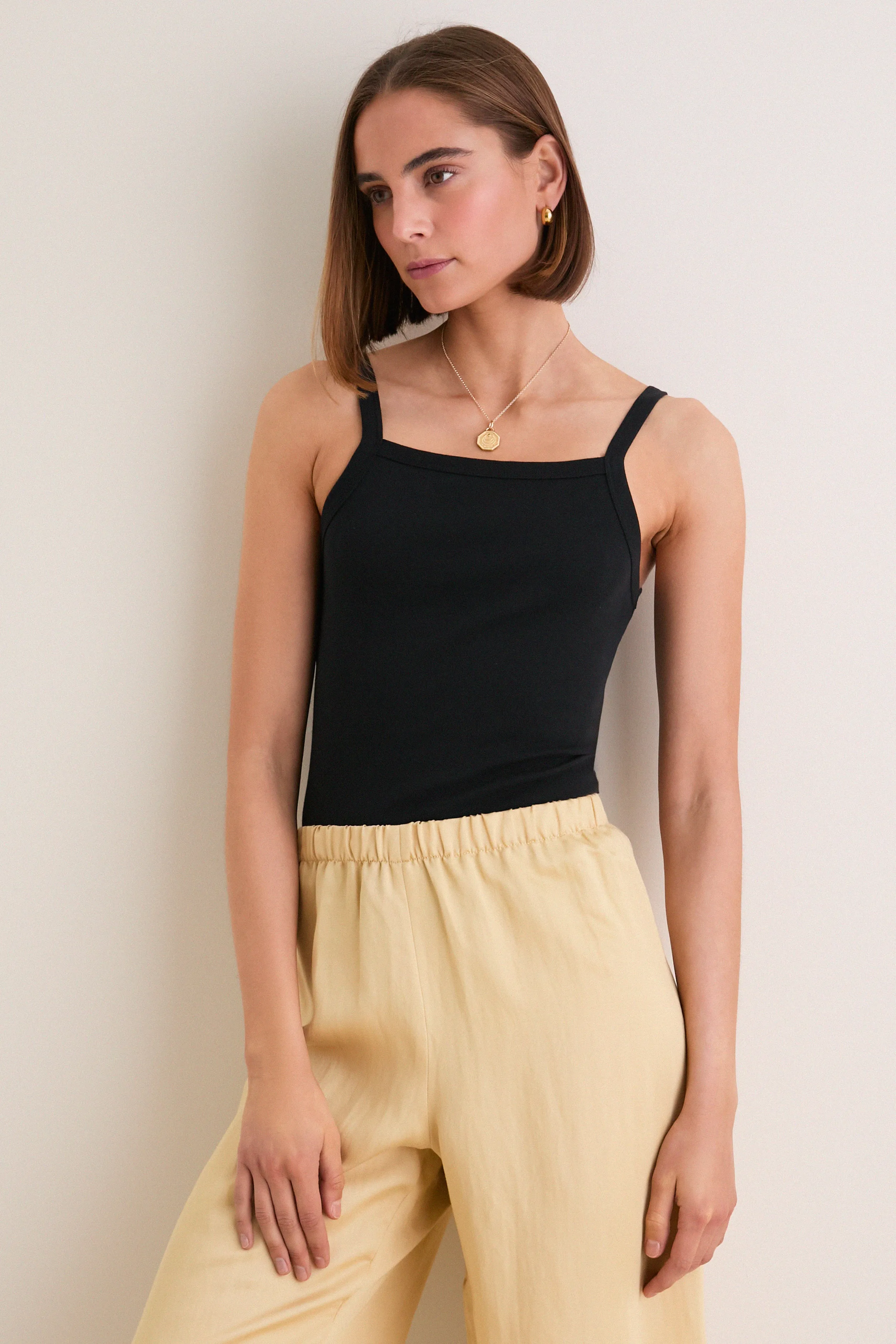 Black Nando Square Neck Tank sold by Tuckernuck