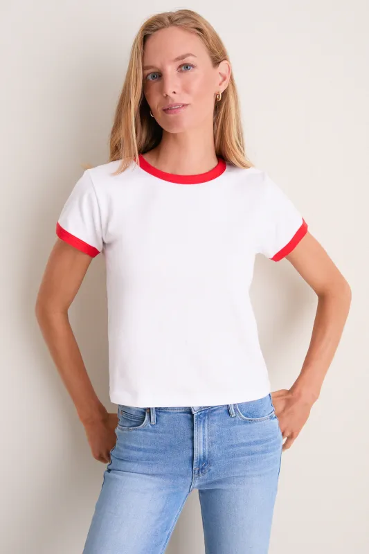 Cerise and White Margo Ringer Tee made by Leset