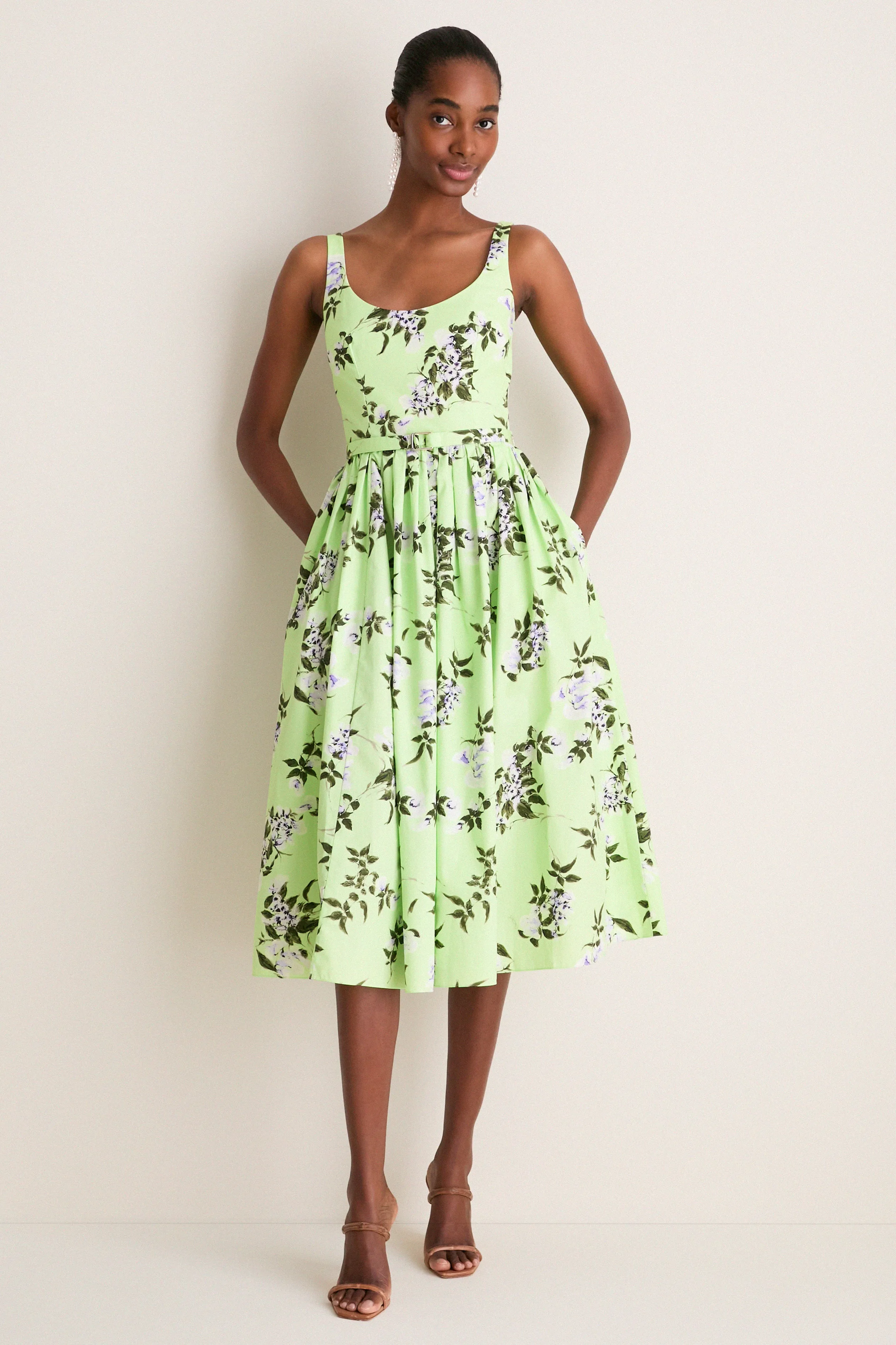 Green and Lilac Lillies Eglantine Dress sold by Tuckernuck