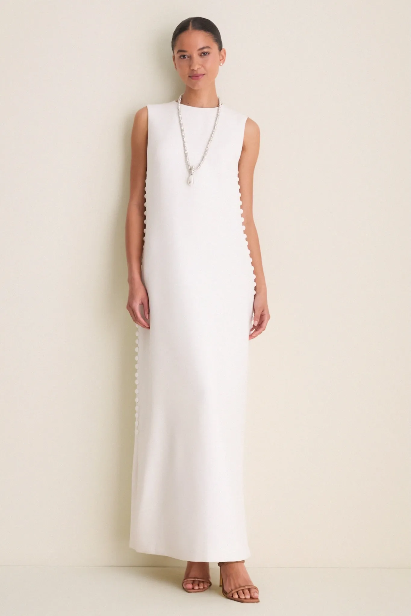 Cloud White Crepe Button Camille Maxi Dress sold by Tuckernuck