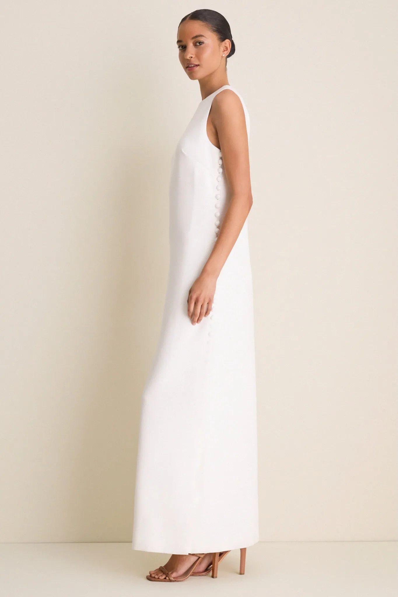 Cloud White Crepe Button Camille Maxi Dress sold by Tuckernuck product image thumbnail 3