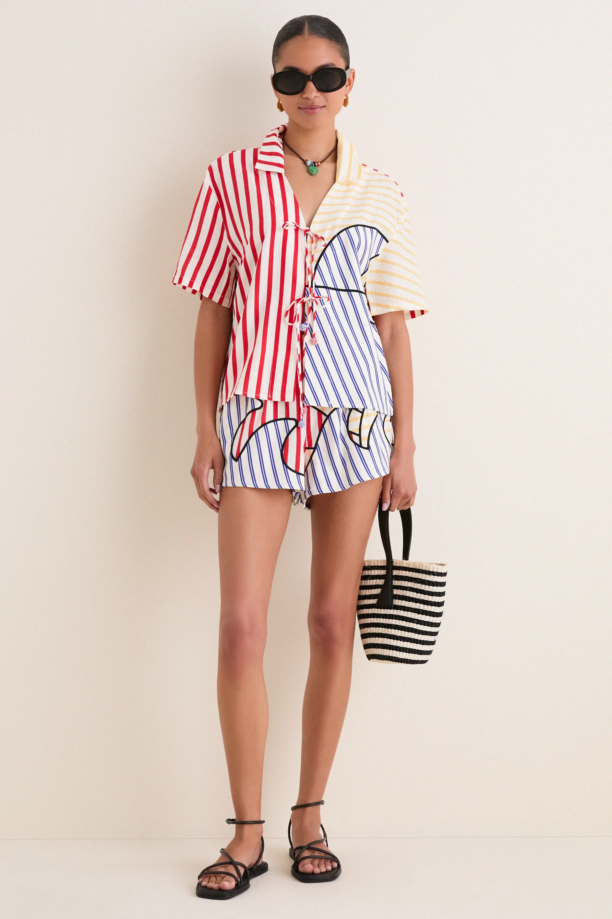 Navy Stripes Off-White Tie Front Blouse sold by Tuckernuck product image thumbnail 2