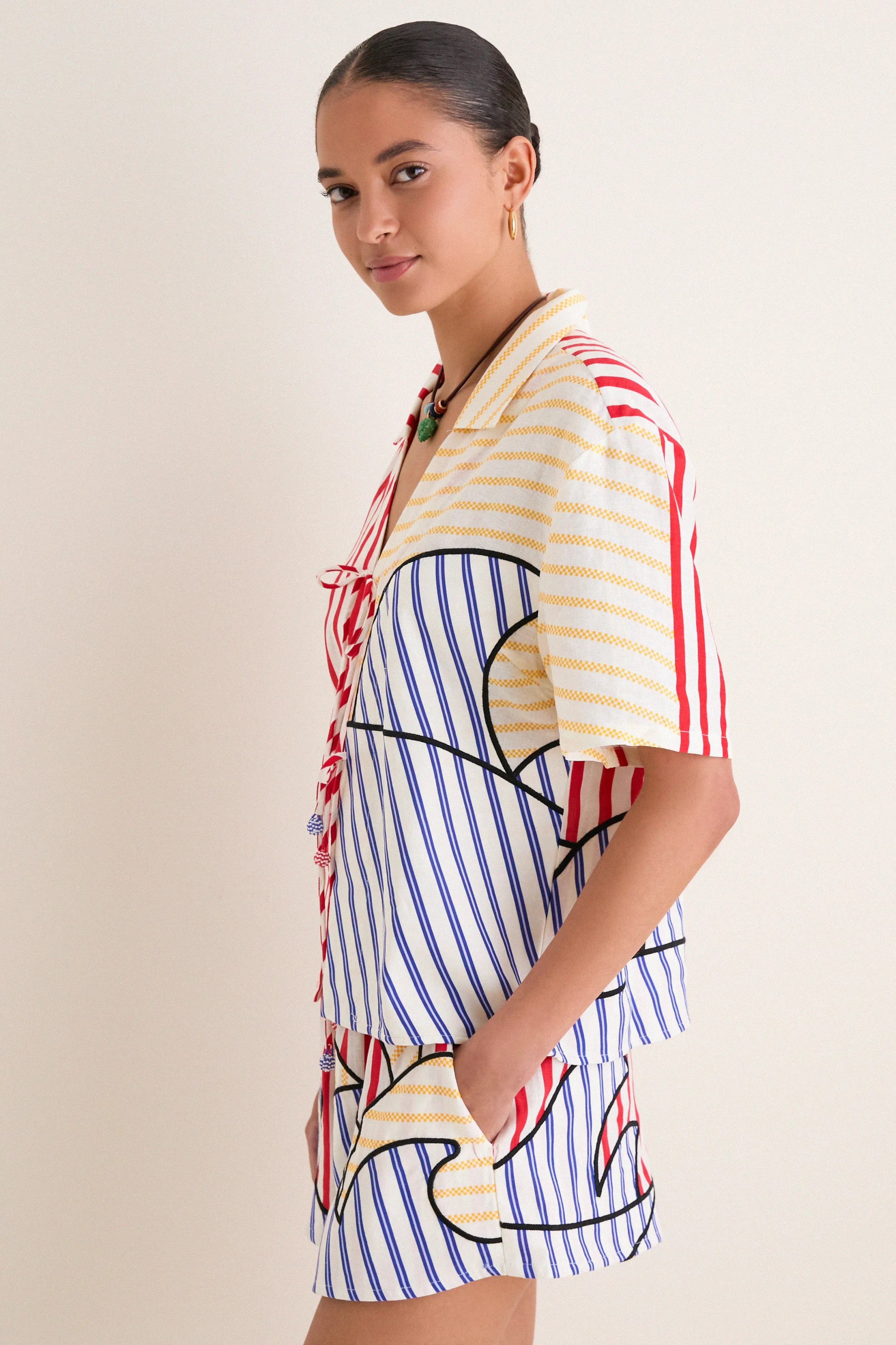 Navy Stripes Off-White Tie Front Blouse sold by Tuckernuck product image thumbnail 3