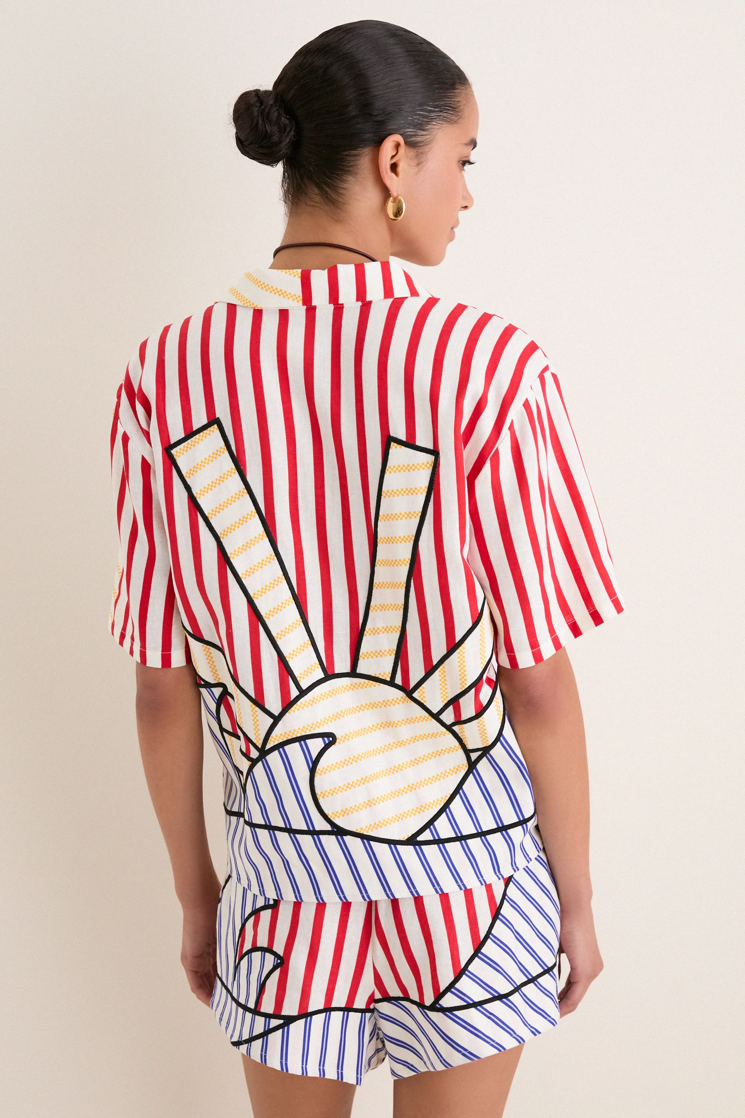 Navy Stripes Off-White Tie Front Blouse sold by Tuckernuck product image thumbnail 4