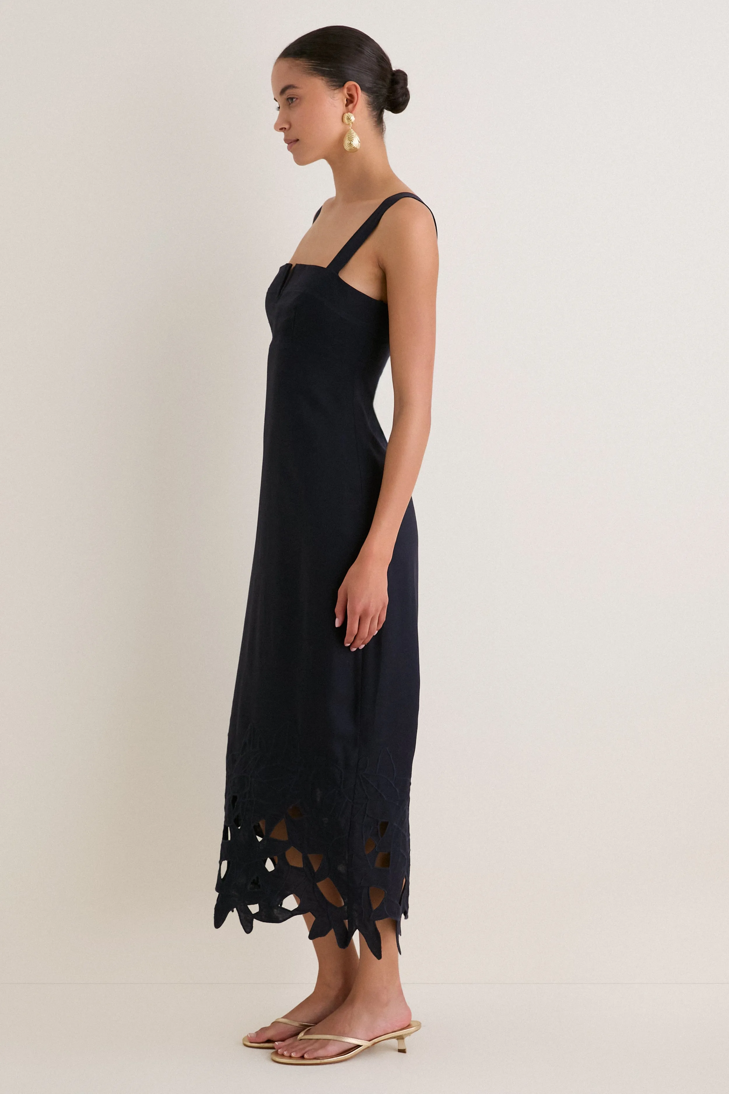 Navy Embroidered Linen Alma Midi Dress sold by Tuckernuck product image thumbnail 3