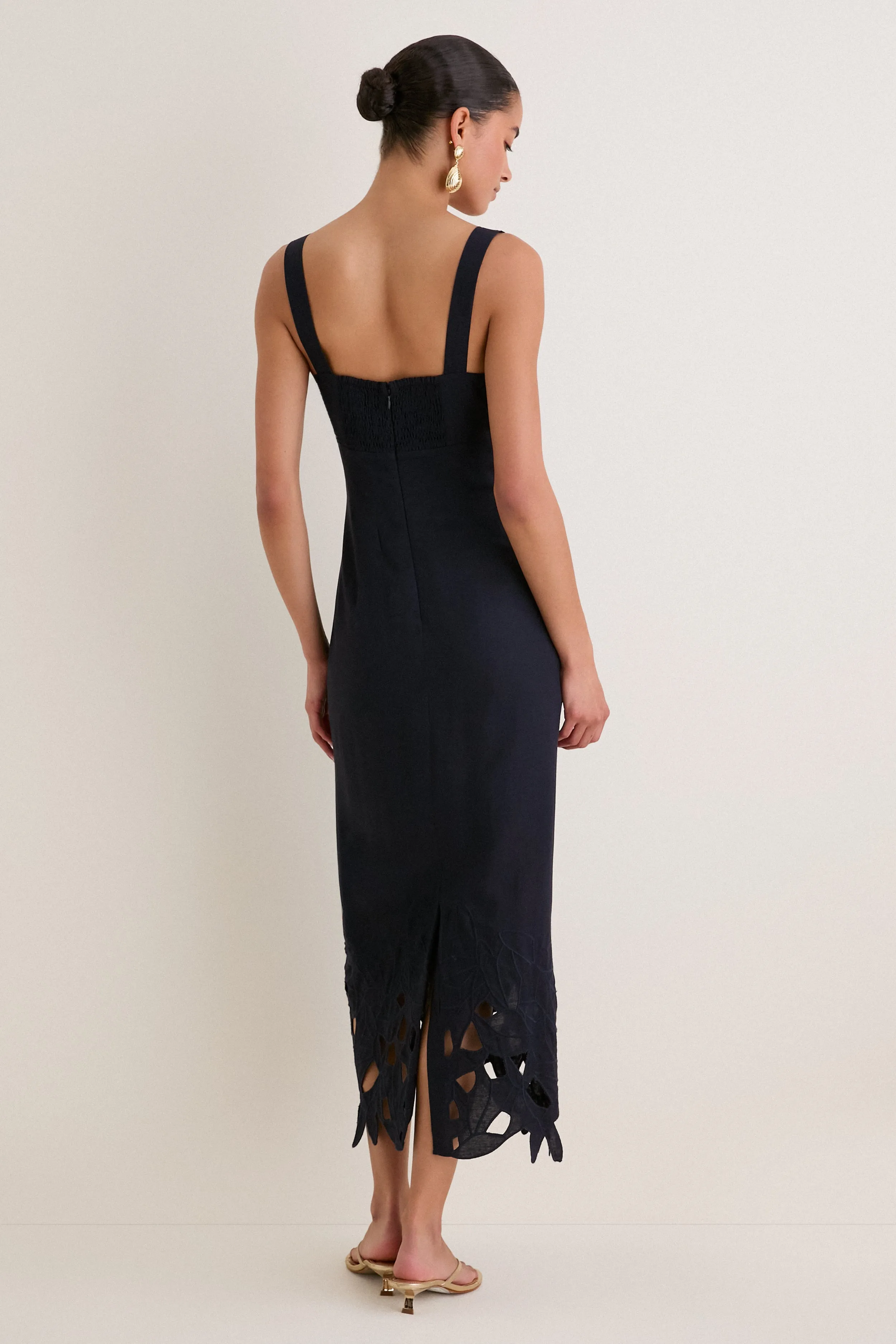 Navy Embroidered Linen Alma Midi Dress sold by Tuckernuck product image thumbnail 4