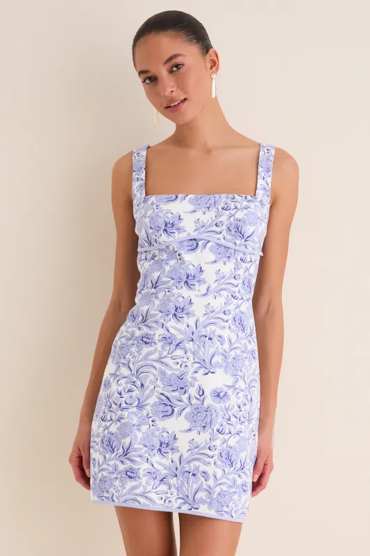 Blue French Floral Laura Mini Dress made by Hyacinth House