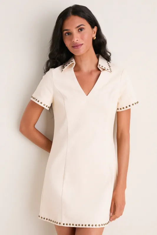 Beige Denim Studded Katherine Mini Dress made by English Factory