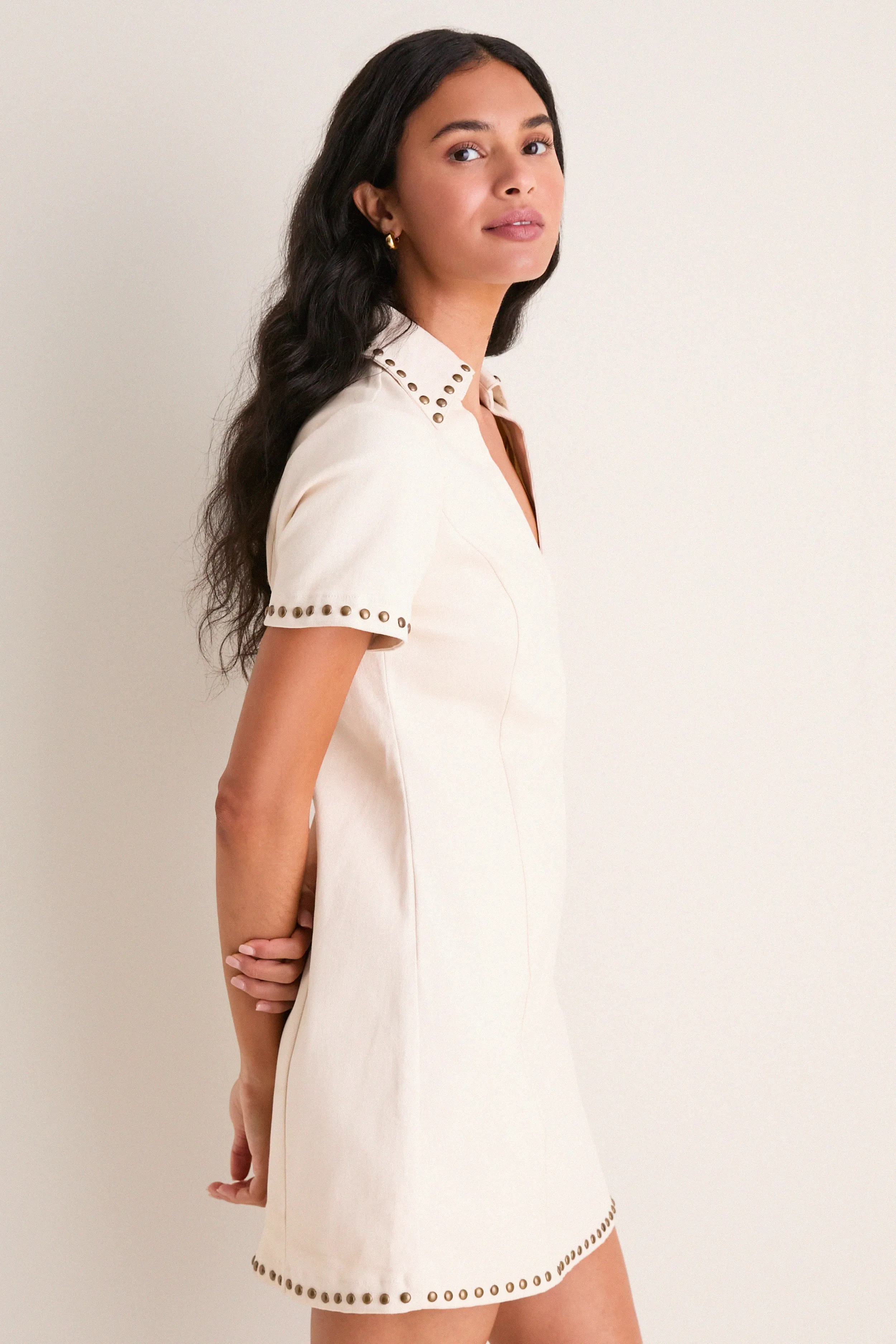 Beige Denim Studded Katherine Mini Dress sold by Tuckernuck product image thumbnail 4