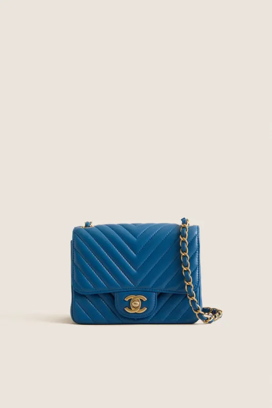 CHANEL V Stitch Blue Chevron Single Flap Chain Bag made by Tuckernuck